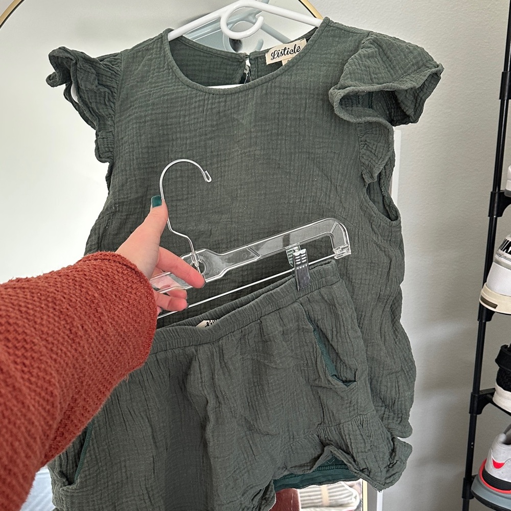 Ruffle Green Top and Ruffle Shorts Matching Set